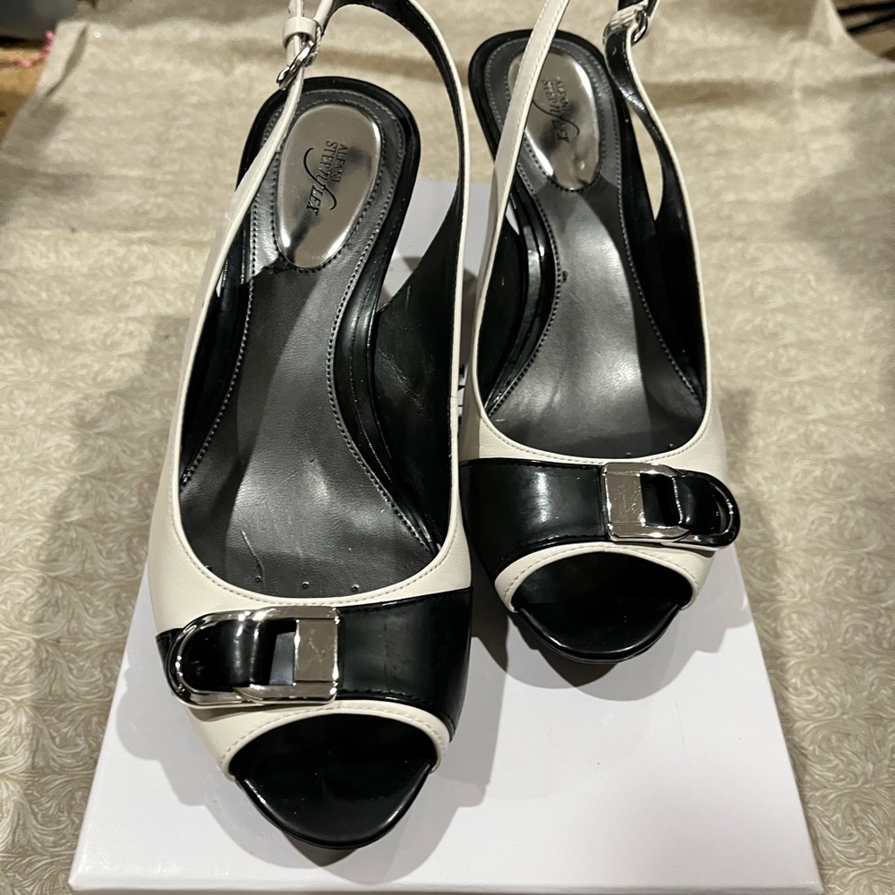 Alfani Black and White Peep Toe Slingback Heels